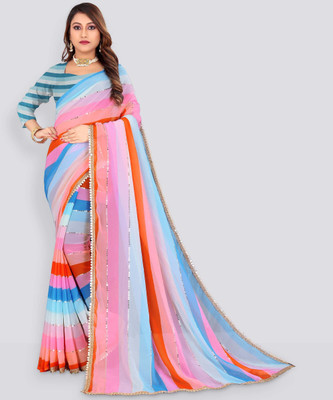 Qyra Digital Print Leheria Georgette Saree(Multicolor)
