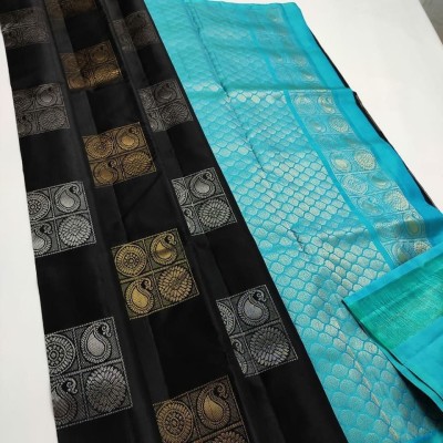 KAVYA ENTERPRISE Printed Kanjivaram Jacquard Saree(Black)