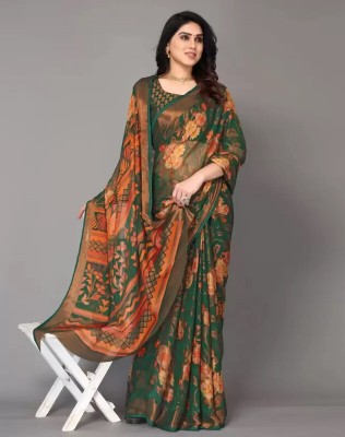 Ghan Sals Floral Print Daily Wear Brasso Saree(Green)