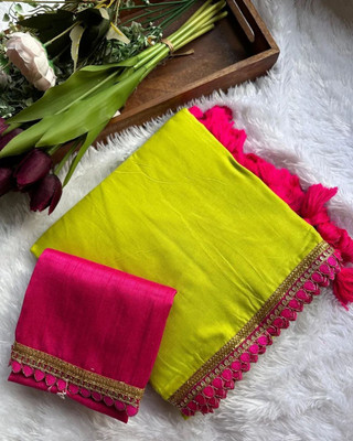 Vrati Creation Solid/Plain Bollywood Georgette Saree(Green)