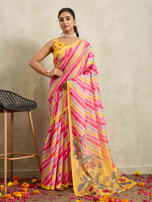 Rachna Printed Bollywood Cotton Blend Saree(Pink)