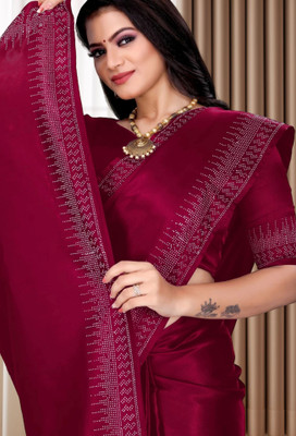 pari creation Solid/Plain, Embellished, Dyed Bollywood Georgette Saree(Pink)