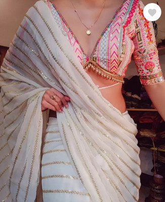 riddhisa fashion Embroidered Bollywood Georgette Saree(White)