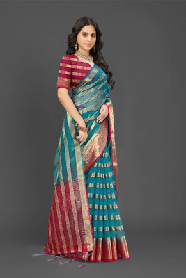 Aarunika IC Woven Bollywood Organza Saree(Green)