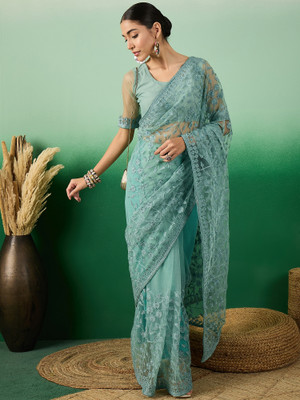 manvaa Embellished Daily Wear Net Saree(Light Green)