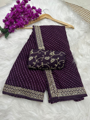 libraourfashion Solid/Plain Leheria Georgette Saree(Purple)
