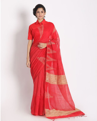 angoshobha Woven Handloom Cotton Silk Saree(Red)