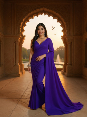 Moda Rapido Solid/Plain Bollywood Georgette Saree(Purple)