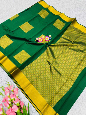 AVANTIKA FASHION Printed Kanjivaram Pure Silk, Art Silk Saree(Green)