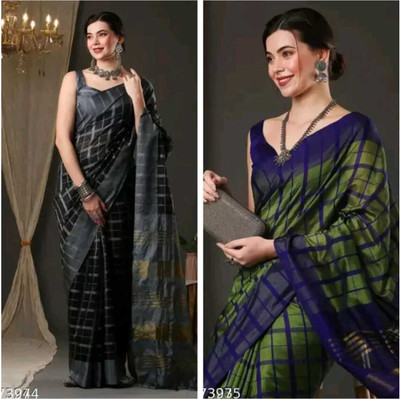 Rofolav Embellished, Solid/Plain, Striped Daily Wear Chanderi, Cotton Silk Saree(Pack of 2, Multicolor)