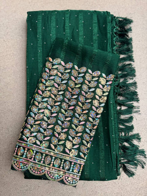 JASHALFAB Solid/Plain, Embellished Bollywood Chiffon Saree(Multicolor)