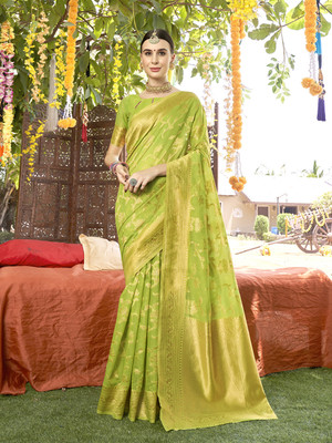 ANOUK Woven Mysore Chanderi Saree(Green)