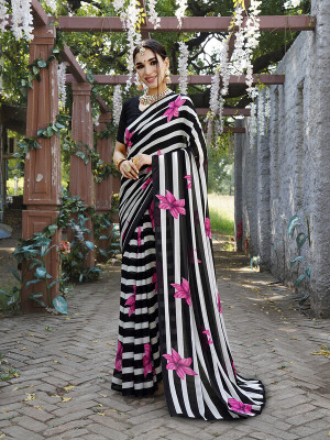 Divastri Printed Daily Wear Georgette Saree(Black)