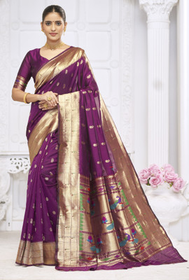 ROOP LAVANYA Woven Kanjivaram Jacquard, Cotton Silk Saree(Purple)