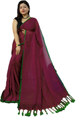 Jayarghya Fashion Solid/Plain Bollywood Handloom Pure Cotton Saree(Magenta)