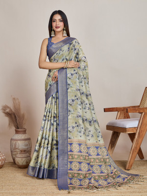Divastri Digital Print, Printed, Woven Banarasi Tissue Saree(Blue, Green)
