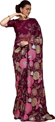 Dwiza Enterprise Floral Print Bollywood Georgette Saree(Maroon)