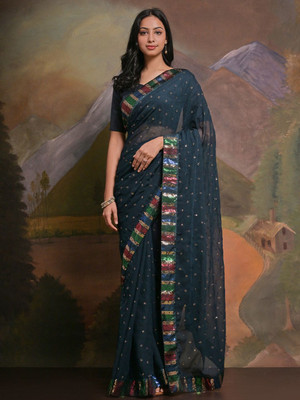Sangria Embellished Daily Wear Georgette Saree(Blue)