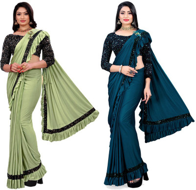 MIJAASHREE Embellished Bollywood Lycra Blend Saree(Pack of 2, Multicolor)