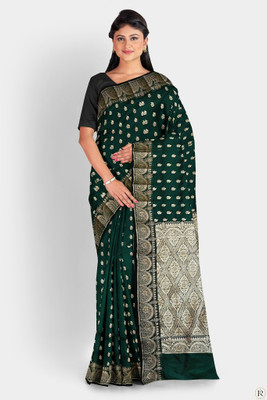 MUBARAK Woven Banarasi Handloom Satin Saree(Green)