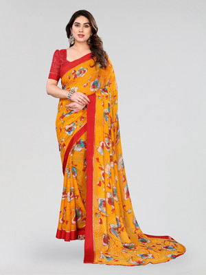 Moda Rapido Floral Print Bollywood Georgette, Satin Saree(Multicolor)