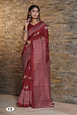 HD DESIGN Printed Daily Wear Pure Cotton Saree(Red)
