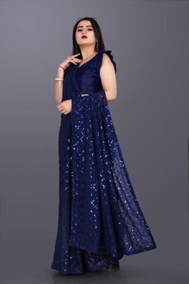 DDRS Fashion Self Design Bollywood Georgette Saree(Dark Blue)