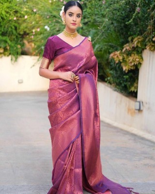 SGF11 Woven Kanjivaram Pure Silk, Art Silk Saree(Purple)