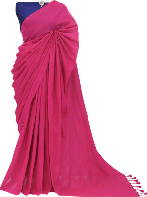 2211 THE FASHION HUB Solid/Plain Handloom Pure Cotton Saree(Pink)
