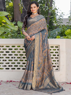 Tasrika Printed Chinnalapattu Viscose Rayon Saree(Grey)