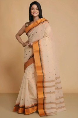 Sutayan Woven Tant Pure Cotton Saree(Cream)