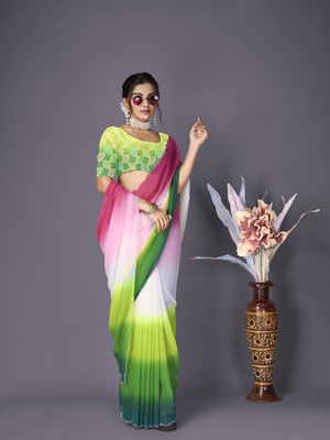 A V M Print Printed Bollywood Georgette Saree(Multicolor)