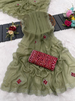 Zari and Ziba Dyed Bollywood Georgette Saree(Light Green)