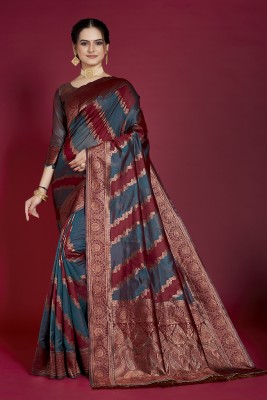 Sari Satva Self Design Bollywood Organza Saree(Maroon, Blue)