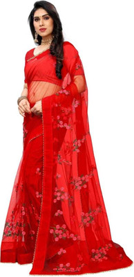 skyfiesta Embroidered Chanderi Net Saree(Red)