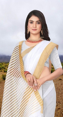 SHRISAREEESa Striped Bollywood Pure Cotton Saree(White, Beige)