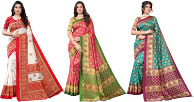 ANIRAV Printed Bhagalpuri Art Silk Saree(Pack of 3, Multicolor)