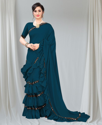zoentik enterprise Self Design Bollywood Lycra Blend Saree(Dark Blue)