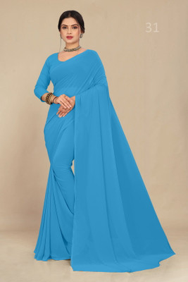 STAVA CREATION Solid/Plain Daily Wear Georgette Saree(Light Blue)