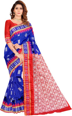 Hozaifa Sarees Self Design Sambalpuri Silk Blend Saree(Dark Blue)