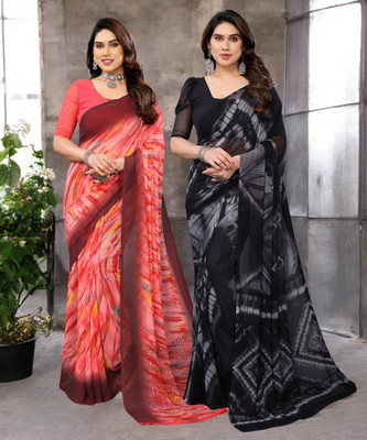 Moda Rapido Printed Bollywood Georgette Saree(Pack of 2, Multicolor)