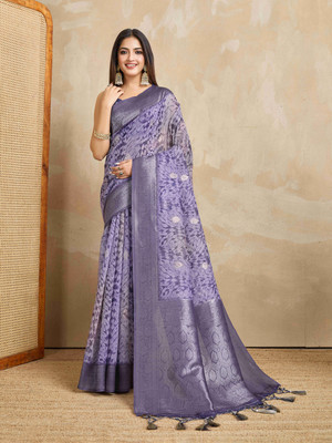 Tasrika Woven Bollywood Pure Cotton Saree(Purple)