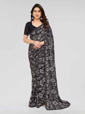 Moda Rapido Printed Bollywood Georgette Saree(Black)