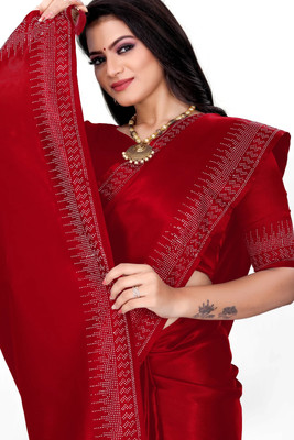 sarang fab Embellished Bollywood Georgette Saree(Red)
