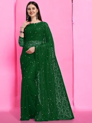 NORAFLEX Embroidered Bollywood Net Saree(Green)