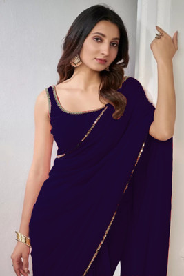 hanumant handwork Solid/Plain Bollywood Georgette Saree(Dark Blue)