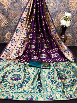 VERCO Woven Baluchari Silk Blend Saree(Purple)