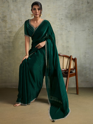 Divastri Embellished Bollywood Chiffon Saree(Green)