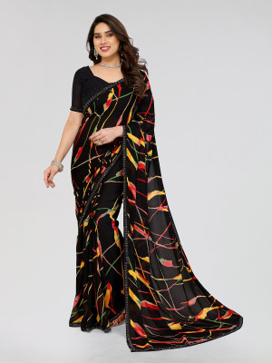 Moda Rapido Printed Daily Wear Georgette Saree(Black)