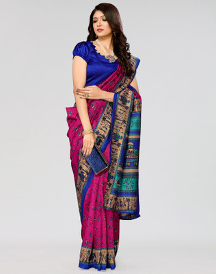 Nirvaan Printed Mysore Art Silk Saree(Pink)